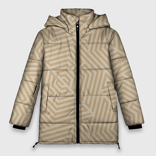 Женская зимняя куртка Бежевый цвет с геометрическим узором / 3D-Черный – фото 1