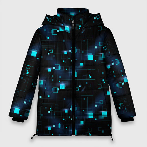 Женская зимняя куртка Светящиеся неоновые квадраты / 3D-Черный – фото 1