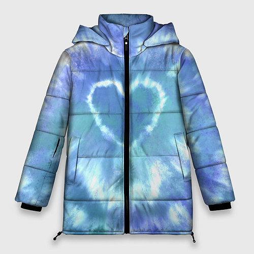 Женская зимняя куртка Сердце - тай-дай - голубой / 3D-Черный – фото 1