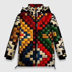 Куртка зимняя женская Русский узор крестиком, цвет: 3D-черный