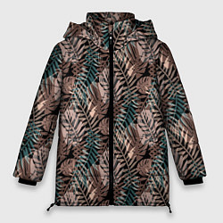 Куртка зимняя женская Тропический коричнево серый узор, цвет: 3D-черный