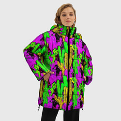 Куртка зимняя женская Абстрактные кактусы, цвет: 3D-красный — фото 2