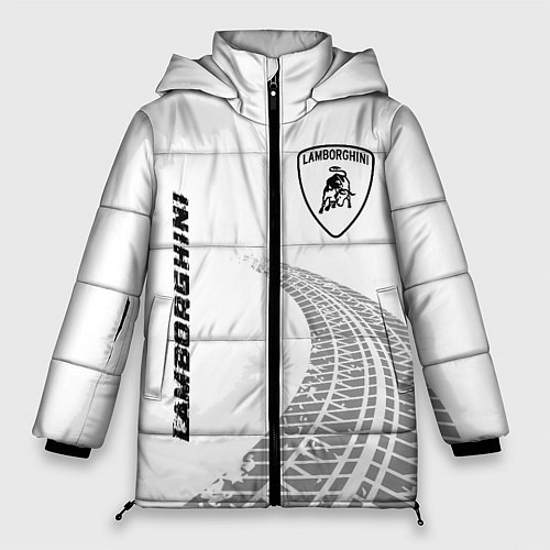 Женская зимняя куртка Lamborghini speed на светлом фоне со следами шин: / 3D-Черный – фото 1