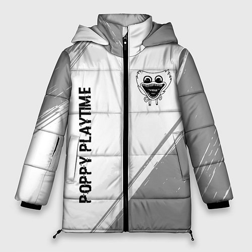 Женская зимняя куртка Poppy Playtime glitch на светлом фоне: надпись, си / 3D-Черный – фото 1