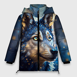 Куртка зимняя женская Волк на синем фоне, цвет: 3D-черный