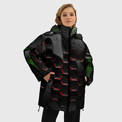 Куртка зимняя женская Красные изогнутые соты, цвет: 3D-черный — фото 2