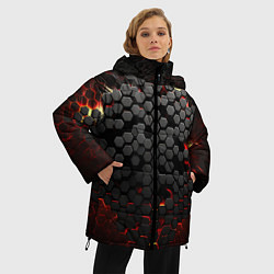 Куртка зимняя женская Взрыв из черных плит, цвет: 3D-красный — фото 2