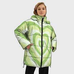 Куртка зимняя женская Зеленые сердца - индикид паттерн, цвет: 3D-черный — фото 2