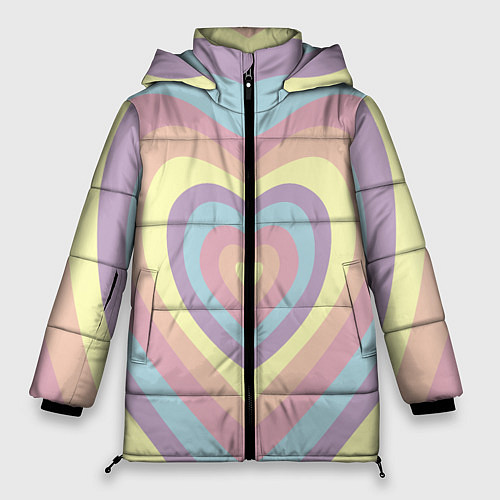 Женская зимняя куртка Сердца пастельные оттенки / 3D-Черный – фото 1
