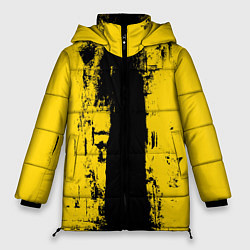 Куртка зимняя женская Вертикальная черно-желтая полоса Cyberpunk 2077, цвет: 3D-красный
