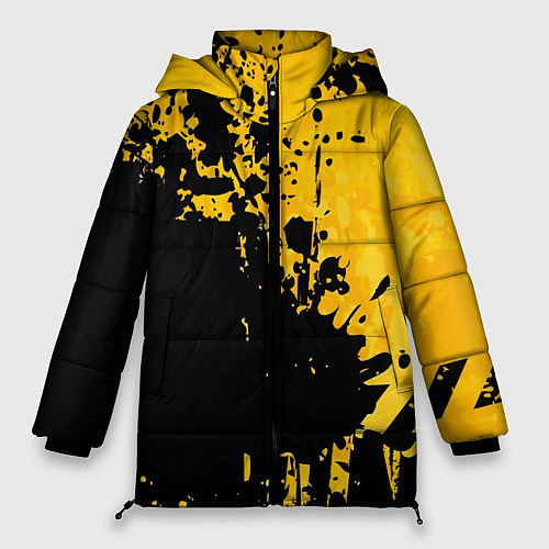 Женская зимняя куртка Пятна черной краски на желтом фоне / 3D-Черный – фото 1