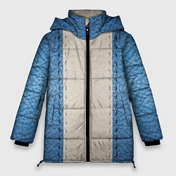 Женская зимняя куртка Кожа синяя белая