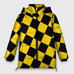 Куртка зимняя женская Черно-желтая крупная клетка, цвет: 3D-красный