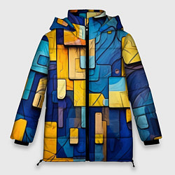 Куртка зимняя женская Синие и жёлтые фигуры, цвет: 3D-черный