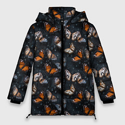 Куртка зимняя женская Бабочки и капли - паттерн, цвет: 3D-черный