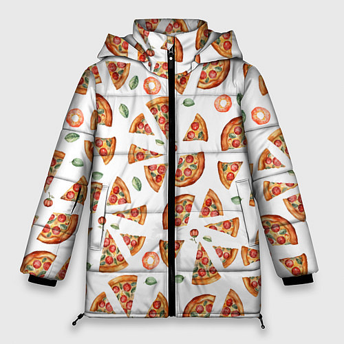 Женская зимняя куртка Кусочки пиццы - паттерн на белом / 3D-Черный – фото 1