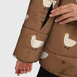 Куртка зимняя женская Гуси и травка - паттерн коричневый, цвет: 3D-светло-серый — фото 2
