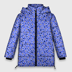 Женская зимняя куртка Незабудки цветочный паттерн на темном фоне