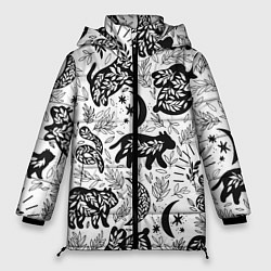 Куртка зимняя женская Веточки и лесные звери - паттерн, цвет: 3D-светло-серый