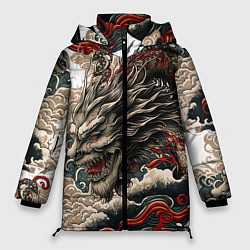 Куртка зимняя женская Тату дракона в стиле Ирезуми, цвет: 3D-черный