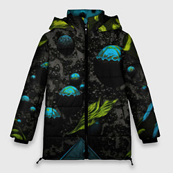 Куртка зимняя женская Зеленые абстрактные листья, цвет: 3D-черный