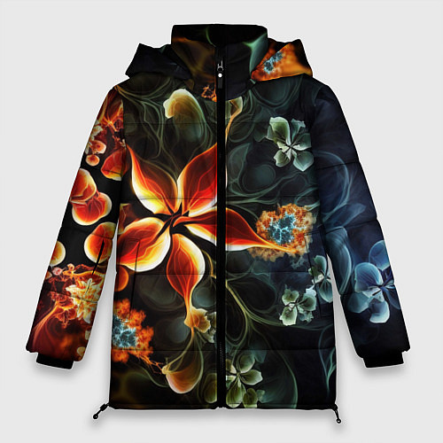Женская зимняя куртка Абстрактные цветы / 3D-Черный – фото 1