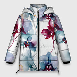 Женская зимняя куртка Голубая орхидея акварель - паттерн