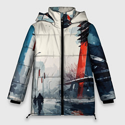 Куртка зимняя женская Наш город - коллекция Бело-сине-красный - Хуф и Ся, цвет: 3D-красный