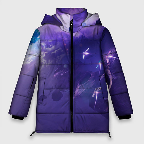 Женская зимняя куртка Фиолетовый необъятный космос / 3D-Черный – фото 1