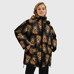Куртка зимняя женская Паттерн жираф с цветами: арт нейросети, цвет: 3D-черный — фото 2