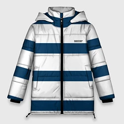 Куртка зимняя женская Бело-синий полосатый узор, цвет: 3D-черный