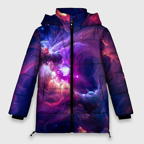 Женская зимняя куртка Небула в космосе в фиолетовых тонах - нейронная се / 3D-Черный – фото 1