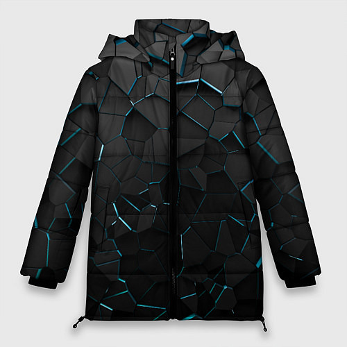 Женская зимняя куртка Плиты с синей неоновой подсветкой / 3D-Черный – фото 1
