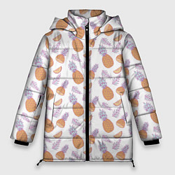 Куртка зимняя женская Ананасы паттерн, цвет: 3D-черный