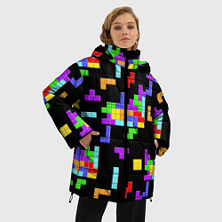 Куртка зимняя женская Неоновый тетрис на темном фоне, цвет: 3D-светло-серый — фото 2