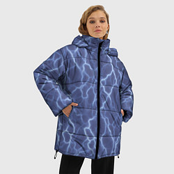 Куртка зимняя женская Электрический разряд на голубом фоне, цвет: 3D-черный — фото 2