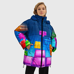 Куртка зимняя женская Падающие сверху блоки тетриса, цвет: 3D-красный — фото 2