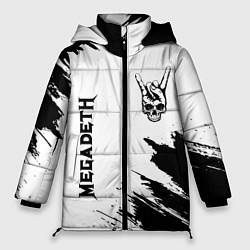 Куртка зимняя женская Megadeth и рок символ на светлом фоне, цвет: 3D-черный