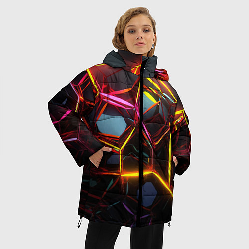 Женская зимняя куртка Неоновые трубки абстракция / 3D-Светло-серый – фото 3