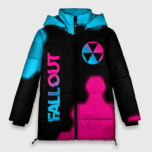 Женская зимняя куртка Fallout - neon gradient: надпись, символ / 3D-Черный – фото 1