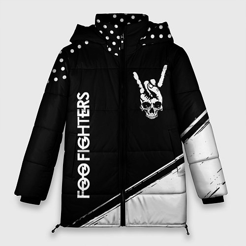 Женская зимняя куртка Foo Fighters и рок символ на темном фоне / 3D-Черный – фото 1