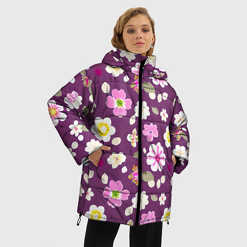 Женская зимняя куртка Цветы сакуры / 3D-Светло-серый – фото 3