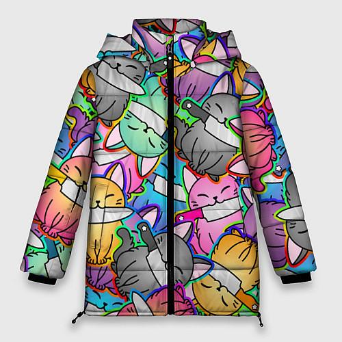 Женская зимняя куртка Перенаселение котиков / 3D-Красный – фото 1