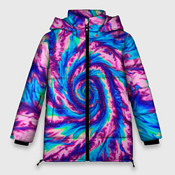 Женская зимняя куртка Тай-дай розово-голубой