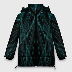 Куртка зимняя женская Абстракция линии черно-бирюзовый, цвет: 3D-черный
