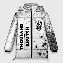 Куртка зимняя женская Thousand Foot Krutch и рок символ на светлом фоне, цвет: 3D-черный