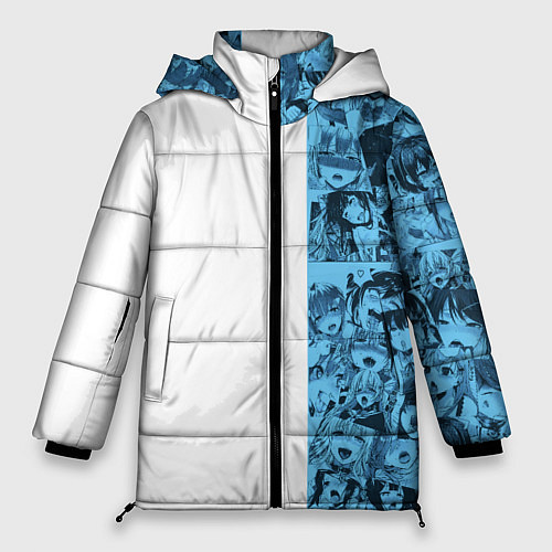 Женская зимняя куртка Ахегао на белом фоне / 3D-Черный – фото 1