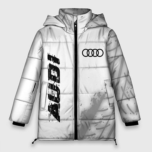 Женская зимняя куртка Audi speed на светлом фоне со следами шин: надпись / 3D-Черный – фото 1