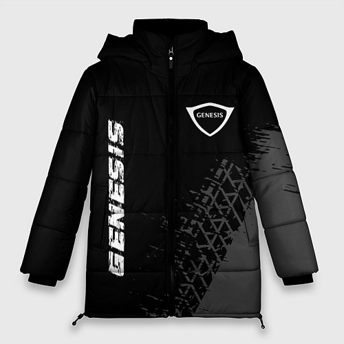 Женская зимняя куртка Genesis speed на темном фоне со следами шин: надпи / 3D-Черный – фото 1
