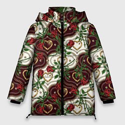 Женская зимняя куртка Романтика - сердечки и розы